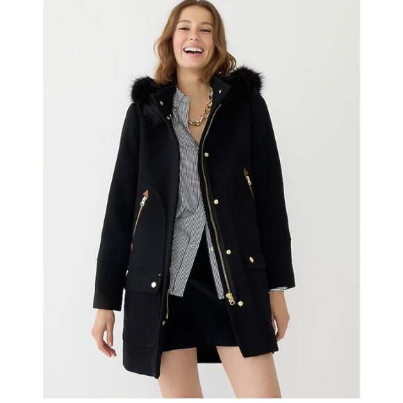J.Crew Womens $385 Chateau Parka Italian Wool Black Size 4 BM948 Winter Coat - Picture 2 of 12